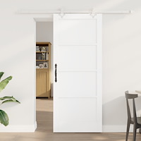 vidaXL Skjutdörr med Beslag Set Vit 83x202 cm Solid Trä Furu, vidaXL Inre Dörr 'ORKDAL'Vit 83x202x4 cm Solid Trä Furu