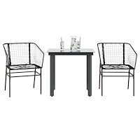 vidaXL Matgrupp för trädgården 3 delar svart konstrotting och glas