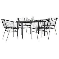 vidaXL Matgrupp för trädgården 5 delar svart polyrotting glas