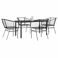 vidaXL Matgrupp för trädgården 5 delar svart polyrotting glas