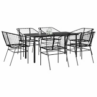 vidaXL Matgrupp för trädgården 7 delar svart polyrotting glas