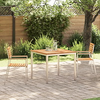 vidaXL 3-delat trädgårdsmöbelset av massivt teak, vidaXL utomhusmatbord 90x90x74.5 cm av massivt teak, vidaXL stapelbara trädgå...