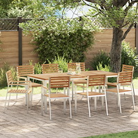 vidaXL 9-delars Trädgårds matsals-set Massivt Trä Teak, vidaXL Utomhus matsalsbord 200x90x74.5 cm Massivt Trä Teak, vidaXL Stap...