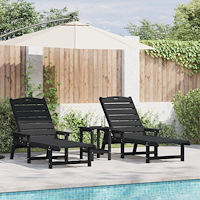 vidaXL Trädgårdsloungemöbler 2 pcs Svart 53 x 195.5 x 30 cm polyeten