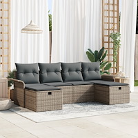 vidaXL Trädgårdsoffset med kudde med lagring 6 pcs Grå Poly rattan