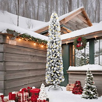 vidaXL Slim julgran 300 LEDs & kulset & flockad snö grön 240 cm