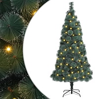 vidaXL Konstgjord förbelyst julgran med 300 LED-lampor Grön 180 cm PET