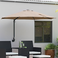 vidaXL Väggmonterad Trädgårdsparasol med LED-lampor Taupe 248 cm