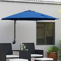 vidaXL Väggmonterat Trädgårdsparasol med LED-lampor Azure blå 248 cm