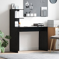 vidaXL Svart Ek Skrivbord Svart Ek MDF, laminat Kompakt Hyllor