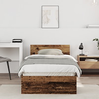 vidaXL sängram utan madrass med huvudgavel gammalt trä 90x190 cm