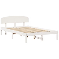 vidaXL Sängram med Huvudgavel Vit 140x190 cm Massiv Furu