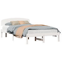 vidaXL Sängram med Huvudgavel Vit 140x190 cm Massiv Furu