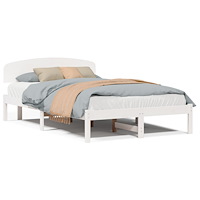 vidaXL Sängram med Huvudgavel Vit 140x190 cm Massiv Furu