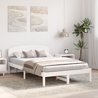 vidaXL Sängram med Huvudgavel Vit 140x190 cm Massiv Furu