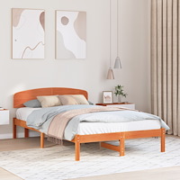 vidaXL Sängram med Huvudgavel Vaxad Brun 140x190 cm Massiv trä Furu