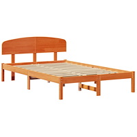 vidaXL Sängram med Huvudgavel Vaxad Brun 140x190 cm Massiv trä Furu