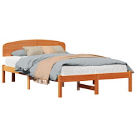 vidaXL Sängram med Huvudgavel Vaxad Brun 140x190 cm Massiv trä Furu
