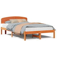 vidaXL Sängram med Huvudgavel Vaxad Brun 140x190 cm Massiv trä Furu