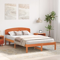 vidaXL Sängram med Huvudgavel Vaxad Brun 140x190 cm Massiv trä Furu