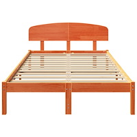 vidaXL Sängram med Huvudgavel Vaxad Brun 140x190 cm Massiv trä Furu