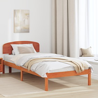 vidaXL Sängram med Huvudgavel Vaxad Brun 90x190 cm Massivt Trä Furu