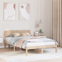 vidaXL Sängram med huvudgavel 135x190 cm massivt furu