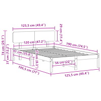 vidaXL Sängram med Sänggavel Vit 120x190 cm Massivt Tallträ