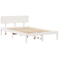 vidaXL Sängram med Sänggavel Vit 120x190 cm Massivt Tallträ