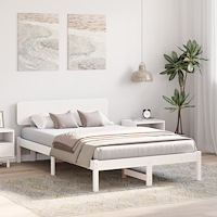 vidaXL Sängram med Sänggavel Vit 120x190 cm Massivt Tallträ