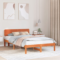 vidaXL Sängram med Huvudgavel Vaxad Brun 120x190 cm Solid Tallträ
