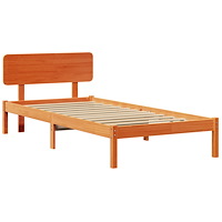 vidaXL Sängram med Huvudgavel Vaxbrun 100x200 cm Massivt tall