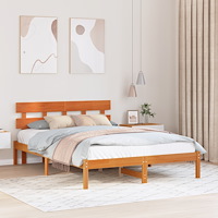 vidaXL Sängram med huvudgavel Vaxad Brun 160x200 cm Massivt trä Tall