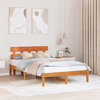 vidaXL Sängram med huvudgavel Vaxad Brun 120x200 cm Massivt Tallträ
