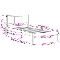 vidaXL sängram av furu vit Vit Massiv furu 80 x 200 cm Sängram