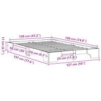 vidaXL Sängram Naturlig Massivt Furu 120 x 190 cm Minimalistisk Sängram