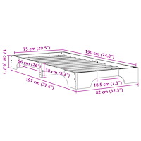 vidaXL Sängram Vaxad brun Massivt trä 75 x 190 cm Rektangulär