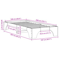 vidaXL Sängram Vaxbrun Massivt tallträ 100 x 200 cm Hållbar Sängram