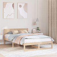 vidaXL Sängram Naturlig Massivt Tallträ 135 x 190 cm Hållbar Sängram