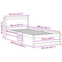 vidaXL Sängram Vaxbrun Massivt trä 80 x 200 cm Hållbar Rektangulär