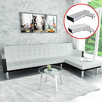 vidaXL L-formad bäddsoffa konstläder vit och svart