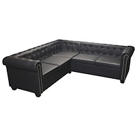vidaXL Chesterfield hörnsoffa 5-sits svart konstläder