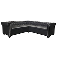 vidaXL Chesterfield hörnsoffa 5-sits svart konstläder