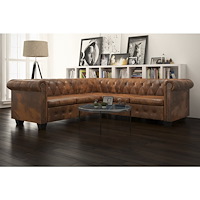 vidaXL Chesterfield hörnsoffa 5-sits brunt konstläder