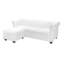 vidaXL L-formad Chesterfield-soffa konstläder vit