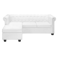 vidaXL L-formad Chesterfield-soffa konstläder vit