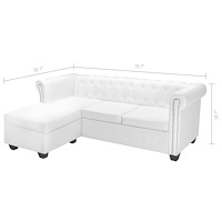vidaXL L-formad Chesterfield-soffa konstläder vit