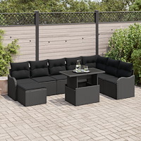 vidaXL 9-delars Trädgårdsoffaset med Kuddar Svart Poly Rattan, vidaXL 2-sits Trädgårdsoffa med Kuddar Svart Poly Rattan