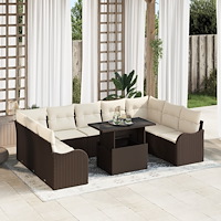 vidaXL 10-delade trädgårdsoffas med kuddar brunt poly rattan, vidaXL 2-sits trädgårdsoffa med kuddar brunt poly rattan