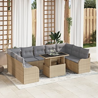 vidaXL Trädgårdsoffset med kudde 10 pcs Beige Poly rattan